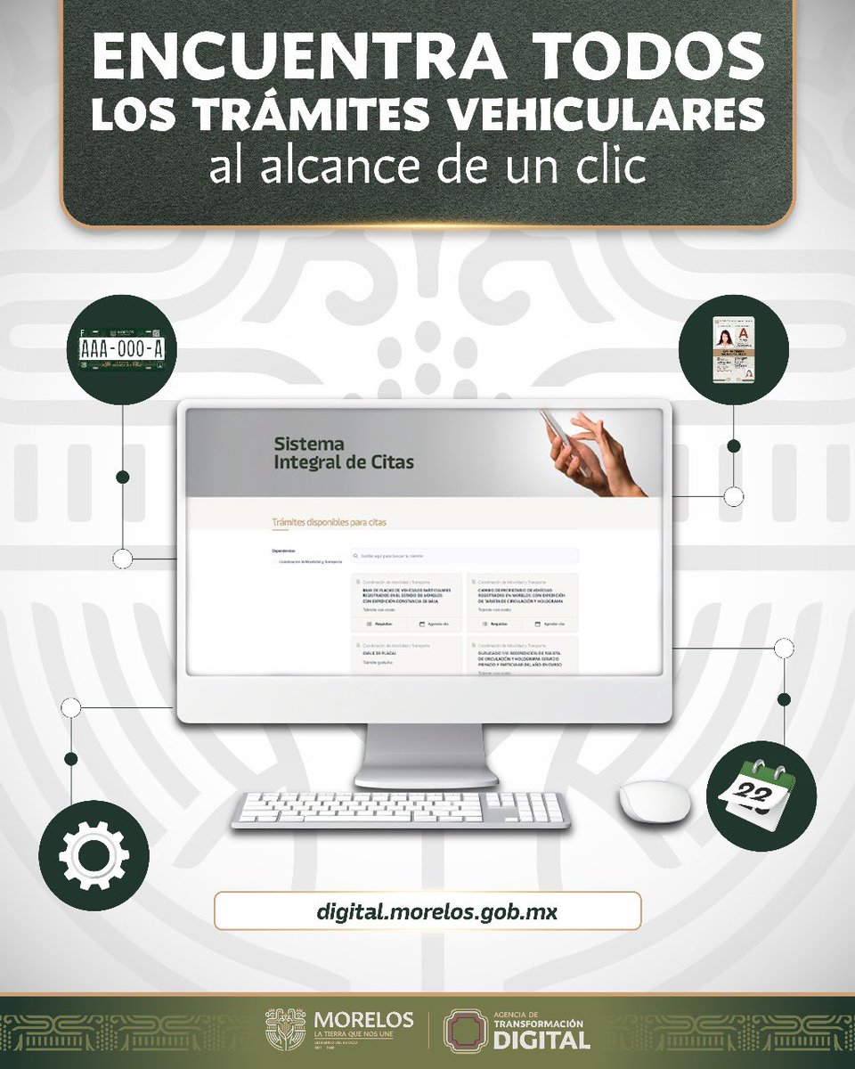 📲 ¡Ya no hay filas, solo clics!
En Morelos, los trámites vehiculares ahora se hacen con cita en línea.
✅ Más orden
✅ Más claridad
✅ Más tiempo para ti
Agenda en 👉 digital.morelos.gob.mx
#LaTierraQueNosUne