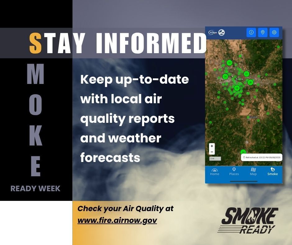 It's Smoke Ready Week, June 9-13, 2025! Stay a step ahead of poor air quality by checking daily forecasts and air quality indexes (AQI) from reliable sources like the EPA’s Fire &amp; Smoke Map (fire.airnow.gov) Be #SeattleReady #SmokeReady #AirQuality #BreatheEasy