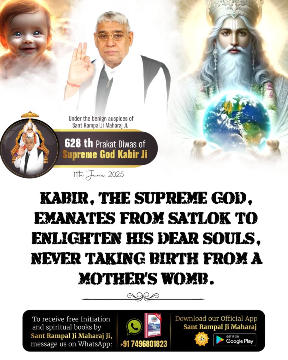Dev31288033's tweet photo. #628th_GodKabirPrakatDiwas
Rigveda Mandal 10 Sukta 4 Mantra 3 states: God is not born — He appears directly. Kabir Saheb is that God.
Meat 1Day Left Kabir Prakat Diwas https://t.co/Ja7ejen9RC