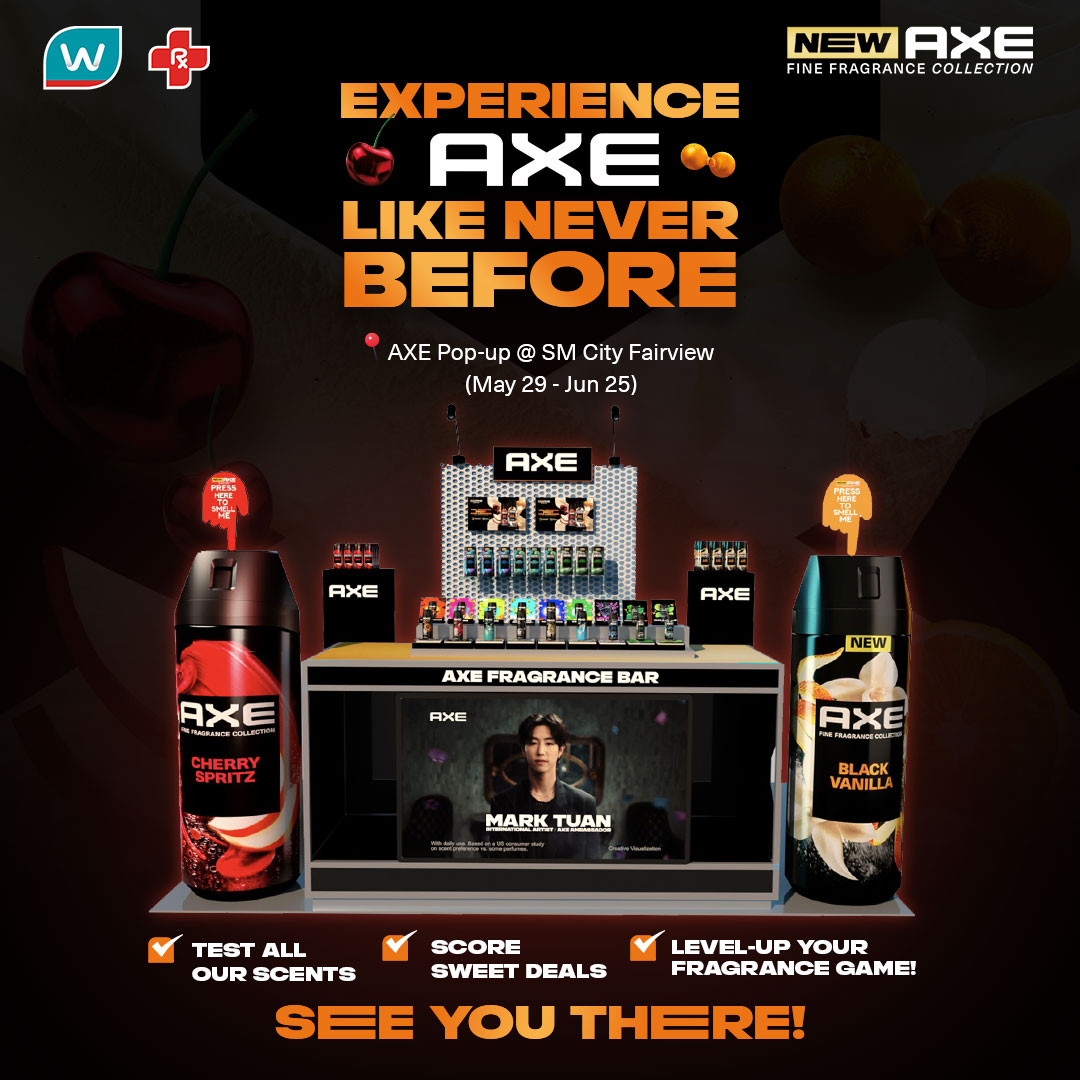 Still can’t decide which AXE scent fits you best?
Why not try them ALL 😉

Visit our AXE Fragrance Bar at SM Fairview (May 29–Jun 25)

Smell each fragrance, enjoy exclusive deals, and find your signature scent. See you there! 👋

#AxePH #WatsonsPH #MarkTuan