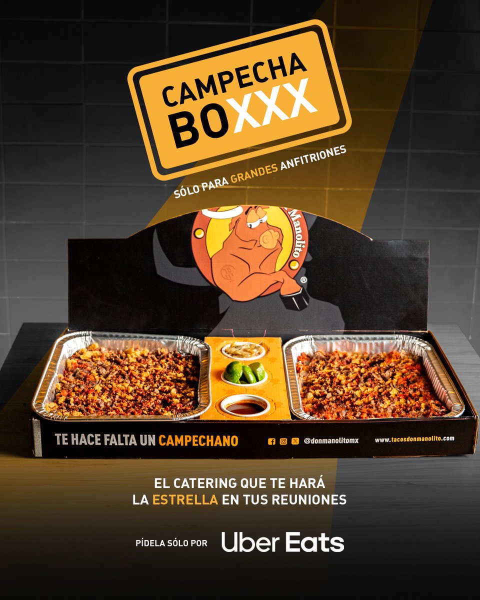 🎉 ¿Tienes reunión? No te compliques.
Nuestro NUEVO CAMPECHABOXXX es todo lo que necesitas:
2 charolas campechanas, 10-15 personas felices y cero desorden en la mesa.
🔥 Solo para grandes anfitriones.
Pídelo por Uber Eats. 🏍