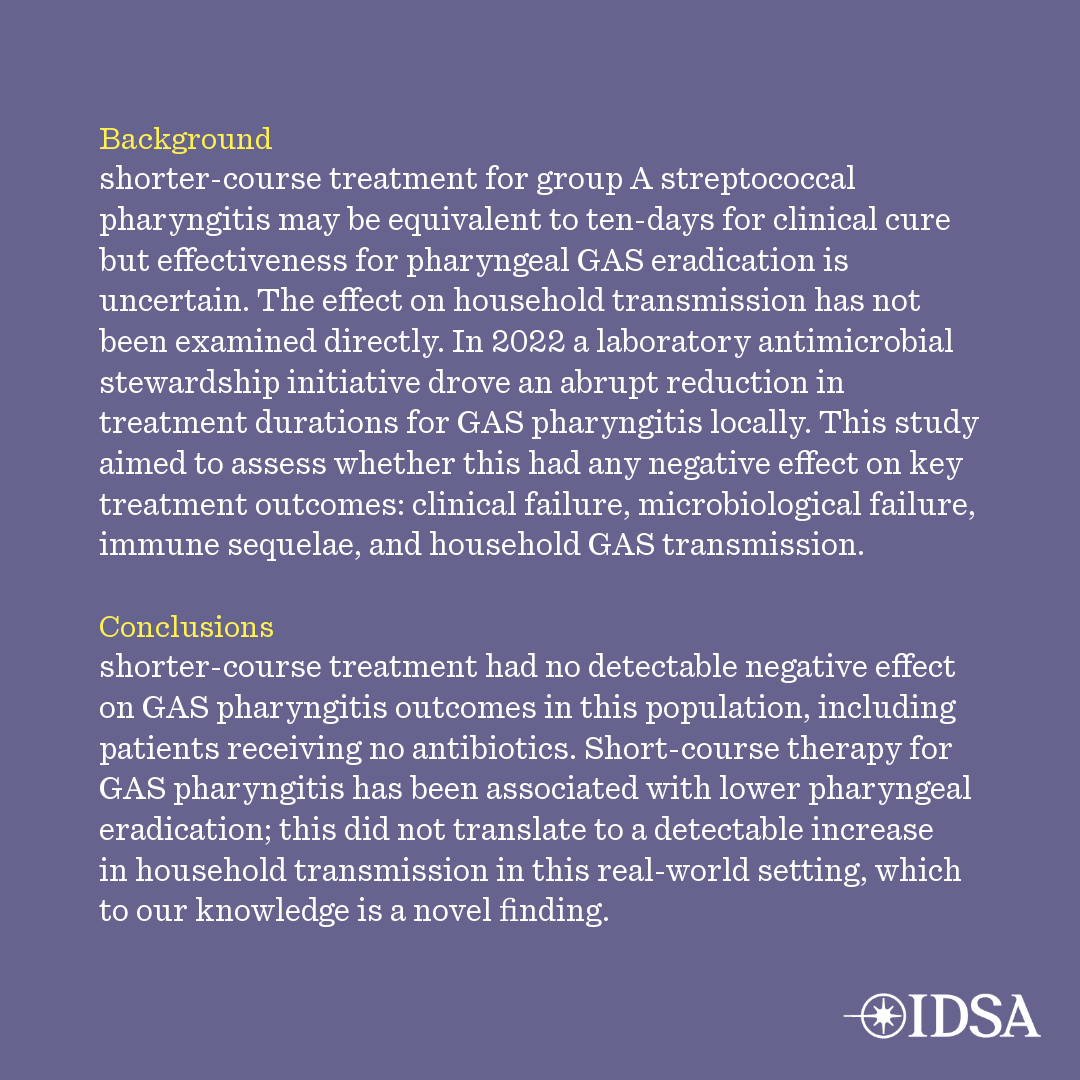Effect of a widespread reduction in treatment duration for group A streptococcal pharyngitis on outcomes including household transmission.

✅ Just Accepted
🔗 bit.ly/4kz7kzS