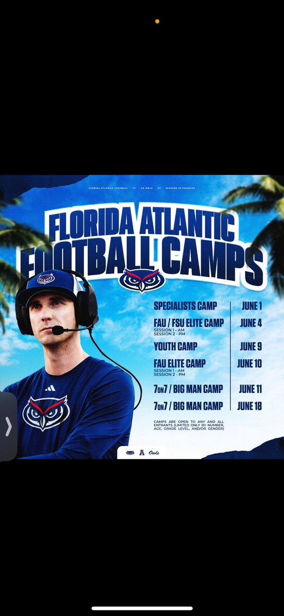 Deon Williams (@deonwilliams56) on Twitter photo I will be attending <a href="/FAUFootball/">Florida Atlantic Football</a> football camp tomorrow 6/10/2025 <a href="/CoachRyanLaVon/">The Blessing 🙏🏾</a> <a href="/CoachUK33/">Elems Ukwu Jr</a> <a href="/Coach_T4/">Jacob Turay</a> <a href="/Cen10_Football/">Centennial Football</a> <a href="/FAUCoachCook/">Gavin Cook</a> <a href="/CoachDB_9/">Dom Bradshaw🦉</a> <a href="/coachyoyo_/">Antonio Fenelus</a> <a href="/Coach_BVega/">Bill Vega</a> GO OWLS🦉 I will be attending <a href="/FAUFootball/">Florida Atlantic Football</a> football camp tomorrow 6/10/2025 <a href="/CoachRyanLaVon/">The Blessing 🙏🏾</a> <a href="/CoachUK33/">Elems Ukwu Jr</a> <a href="/Coach_T4/">Jacob Turay</a> <a href="/Cen10_Football/">Centennial Football</a> <a href="/FAUCoachCook/">Gavin Cook</a> <a href="/CoachDB_9/">Dom Bradshaw🦉</a> <a href="/coachyoyo_/">Antonio Fenelus</a> <a href="/Coach_BVega/">Bill Vega</a> GO OWLS🦉