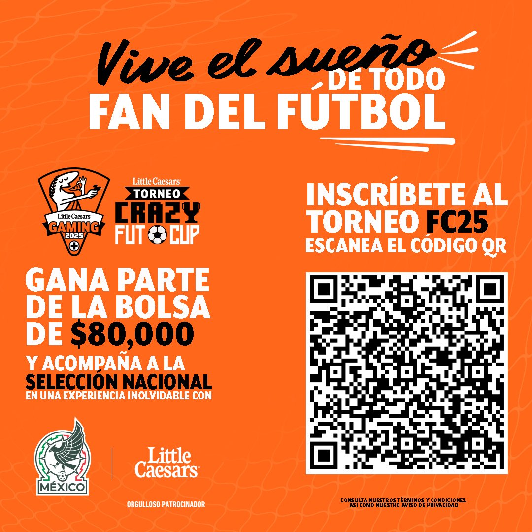🔥🍕⚽ Ya casi se cierra el registro…​

Y tú aún no estás dentro de la #CrazyFutCup 😬​

Juega #FC25, gana hasta $80,000 y vive una experiencia con la Selección Mexicana 🇲🇽​

⏳ Tienes hasta el 15 de junio.​
 👉 Corre al registro: bit.ly/43oghEz