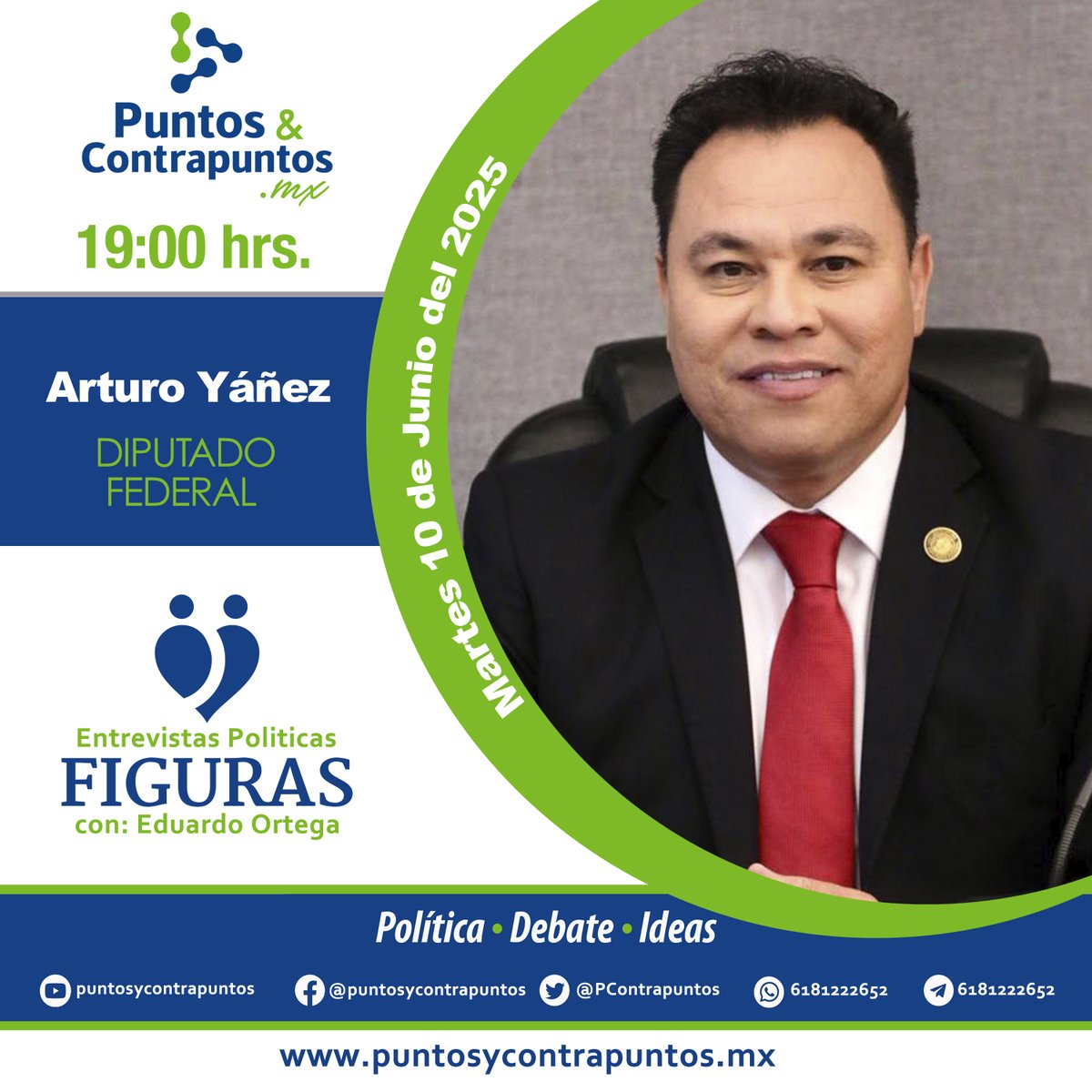 Puntos & Contrapuntos (@pcontrapuntos) on Twitter photo Hoy en #Figuras Entrevistas Políticas con <a href="/EduardoOrtegaS/">Eduardo Ortega S.</a> nos acompaña el diputado federal <a href="/yanez_arturo/">Arturo Yáñez</a> |
Transmisión simultánea a través de #Facebook, #X y #Youtube en punto de las 19:00 horas. Hoy en #Figuras Entrevistas Políticas con <a href="/EduardoOrtegaS/">Eduardo Ortega S.</a> nos acompaña el diputado federal <a href="/yanez_arturo/">Arturo Yáñez</a> |
Transmisión simultánea a través de #Facebook, #X y #Youtube en punto de las 19:00 horas.