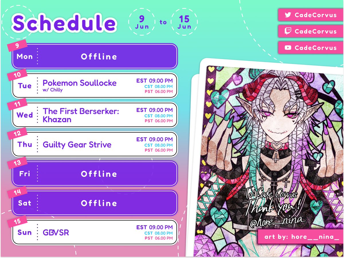 Excited to get back to Khazan and start some Pokémon shenanigans this week! 

👻CREDITS👻
Model: @/tsukiip
Rigs: @/Maffriron @/MochiHuechi
Art: @/hore__nina_ 
Schedule: @/chrone_co