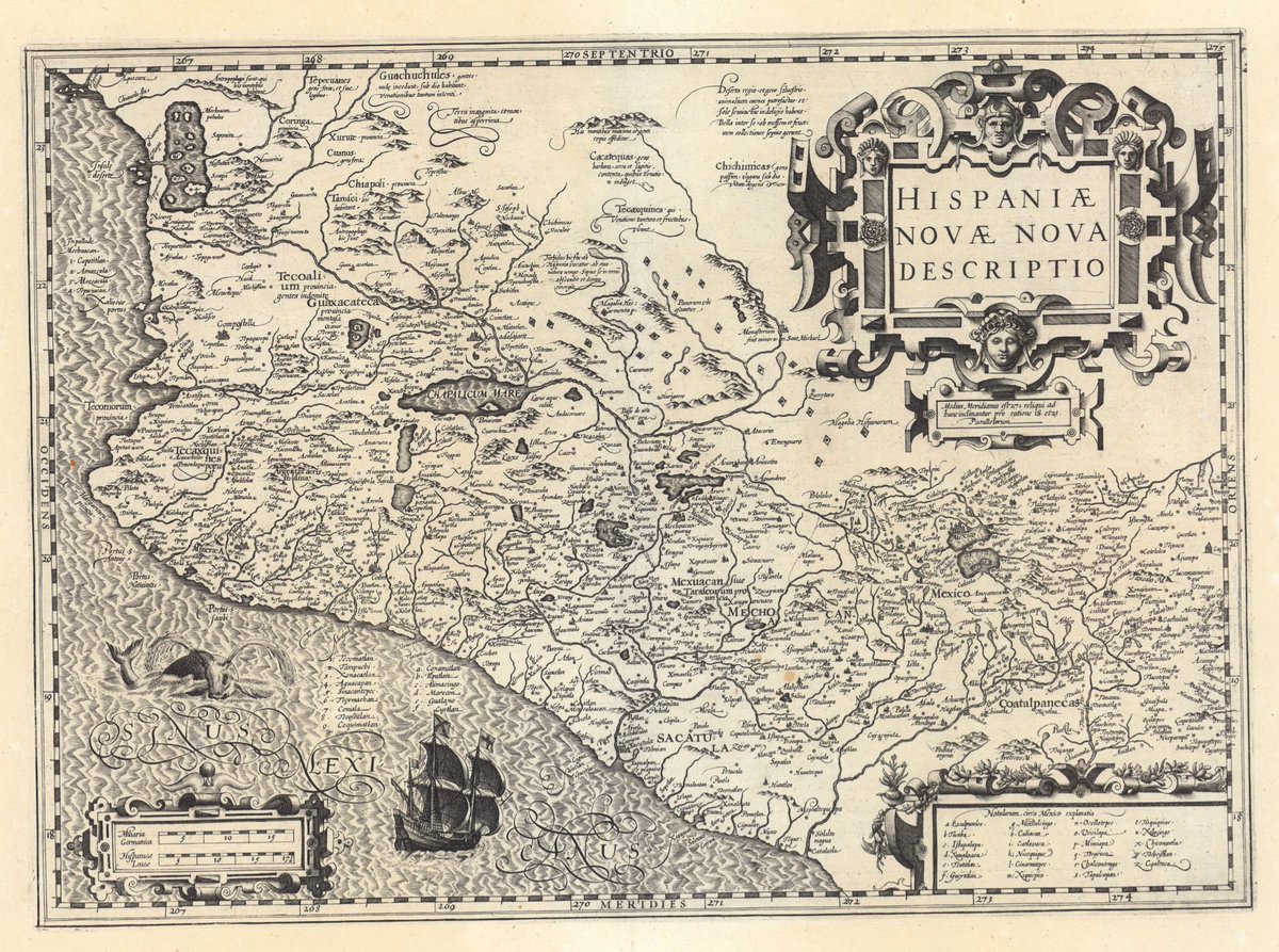 COMPARTO ESTA JOYA INÉDITA EN REDES SOCIALES! 
Se trata del Plano titulado Hispaniae Novae Nova Descriptivo realizado por Gerhard Mercator, Jodocus realizado en 1607! Se observa en territorio que actual conforman los estados de México, Michoacán, Guerrero Jalisco, así como Ciudad