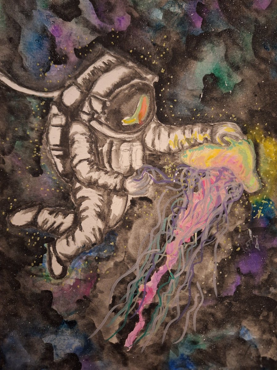 Space Jellyfish Watercolor Painting inspired from a graphic tshirt I wear.