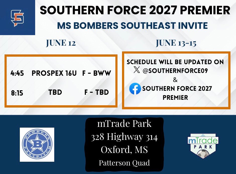 Leelee Fernandez (@leelee_f2027) on Twitter photo schedule for the MS Bombers Southeast Invite this week! we kick off on thurday at 4:45 and play through the weekend <a href="/SouthernForce09/">Southern Force 2027 Premier</a> schedule for the MS Bombers Southeast Invite this week! we kick off on thurday at 4:45 and play through the weekend <a href="/SouthernForce09/">Southern Force 2027 Premier</a>