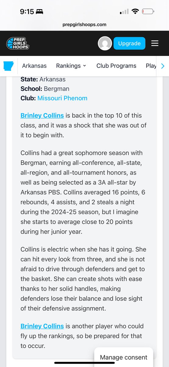 Brinley Collins (@brinleycollins) on Twitter photo Blessed to have made it in the top 10. What’s cool, is my friend <a href="/syniah_coachman/">Syniah Coachman</a> hits number 1 and my teammate <a href="/Jaceyhalitzka1/">@JaceyHalitzka#13</a> is sitting at 11. Thanks <a href="/PGHArkansas/">Prep Girls Hoops Arkansas</a> !
Will be at Drury for team camp next week with my teammates getting ready to chase another state Blessed to have made it in the top 10. What’s cool, is my friend <a href="/syniah_coachman/">Syniah Coachman</a> hits number 1 and my teammate <a href="/Jaceyhalitzka1/">@JaceyHalitzka#13</a> is sitting at 11. Thanks <a href="/PGHArkansas/">Prep Girls Hoops Arkansas</a> !
Will be at Drury for team camp next week with my teammates getting ready to chase another state