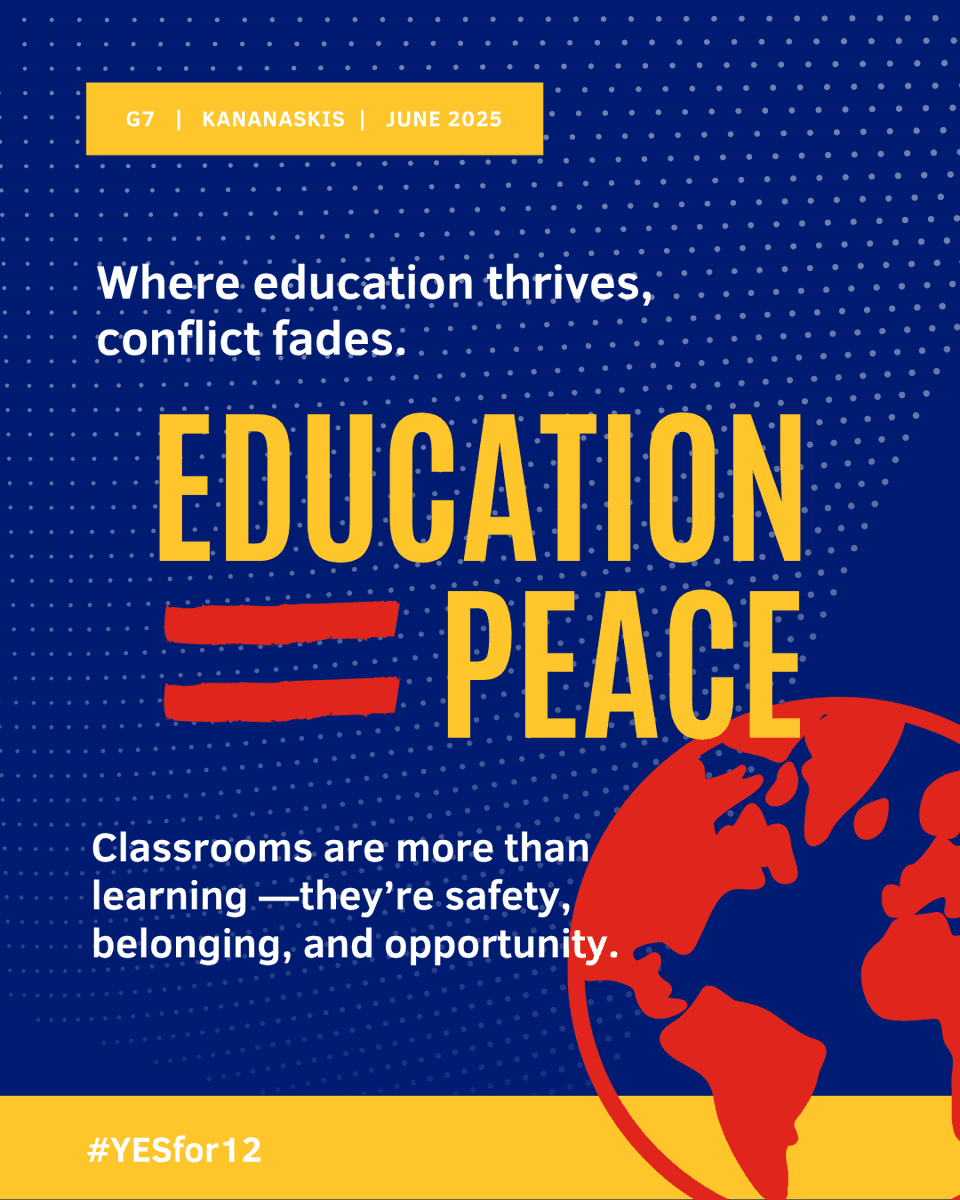 Belinda0871's tweet photo. Education = peace, security, equality🌍
7 years ago, 🇨🇦 led the Charlevoix #G7 with historic support for girls' education in crisis. @MarkJCarney : as #G72025 host, we must lead again with a bold new commitment.
#YESfor12 #cdnpoli @AnitaAnandMP @YasirNaqviCDN https://t.co/76vDM4JHGq