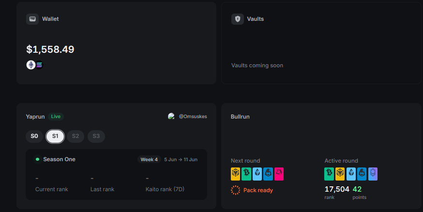 아직 <a href="/infinex/">Infinex</a> 야퍼 (Yapper)  탑 1000 안에는 못 들었지만,
불런 덱 덕분에 꽤 괜찮은 점수 챙기고 있음 😎🔥
천천히 하지만 확실히 올라가는 중이다. 가자! 🚀