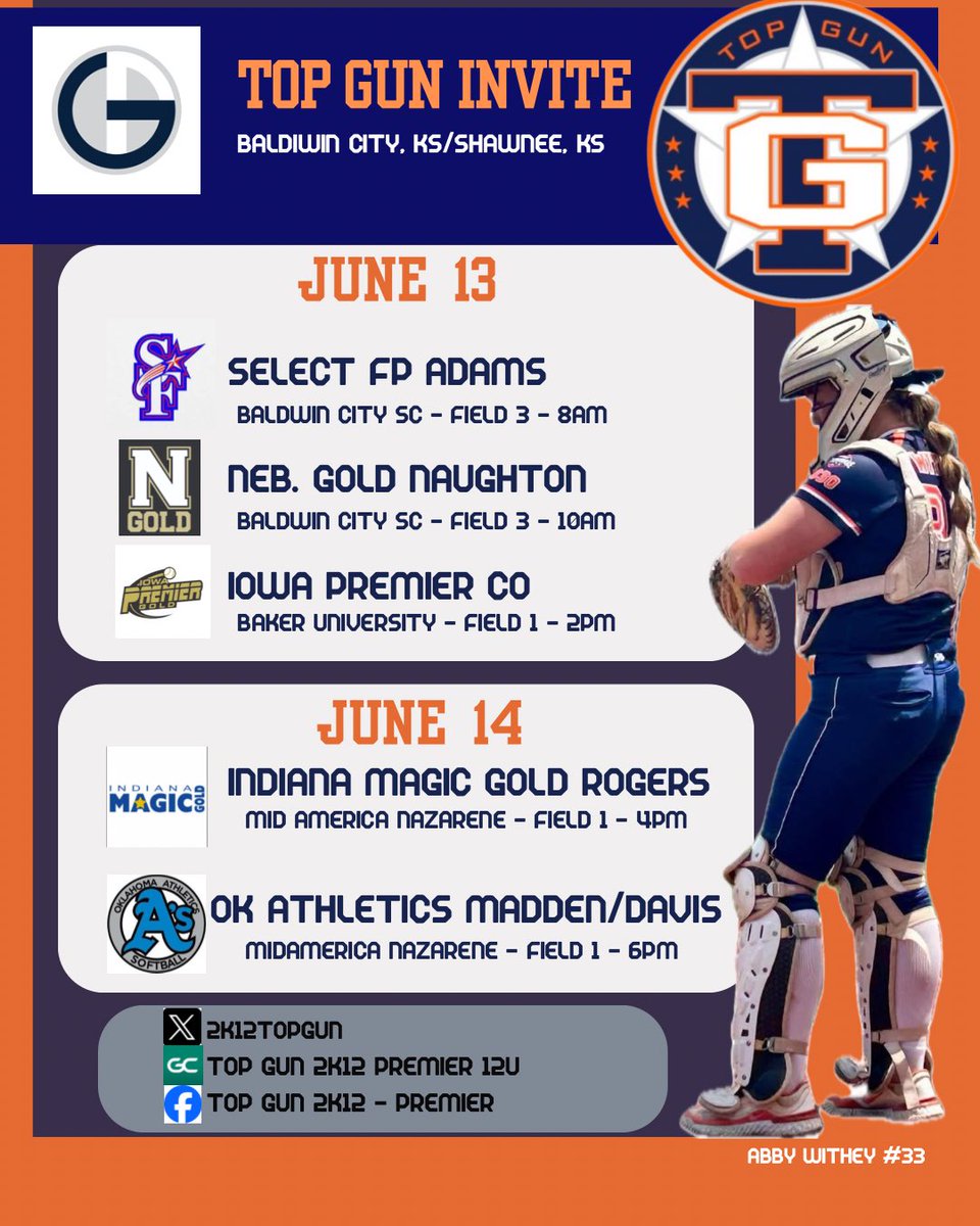 Top Gun 2K12 - Premier (@2k12topgun) on Twitter photo 🧡💙Excited for a challenging weekend at the <a href="/TopGunEvents/">Top Gun Events</a> in KC! Ready to compete! <a href="/topgunfastpitch/">Top Gun Fastpitch</a> <a href="/ExtraInningSB/">EXTRA INNING SOFTBALL</a> #tgf 💙🧡✈️ 🧡💙Excited for a challenging weekend at the <a href="/TopGunEvents/">Top Gun Events</a> in KC! Ready to compete! <a href="/topgunfastpitch/">Top Gun Fastpitch</a> <a href="/ExtraInningSB/">EXTRA INNING SOFTBALL</a> #tgf 💙🧡✈️