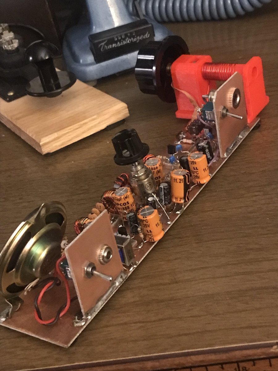 Added a DC power jack, power switch, external speaker jack and speaker select switch to my SolderSmoke Direct Conversion 40m receiver project. It’s amazing how much better it sounds with an external enclosed speaker.