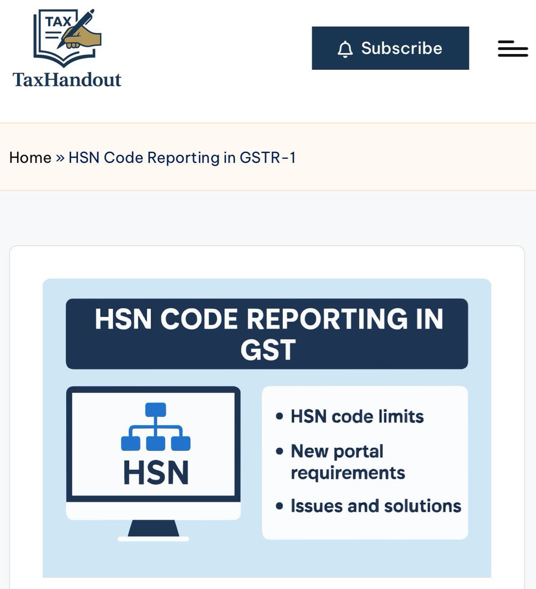 maheshparmarca's tweet image. Check out this Handout on HSN Code reporting in GSTR-1.

taxhandout.com/hsn-code-repor…

#hsncode #GST #gstr1 #TaxHandout #TaxUpdate #LearningJourney