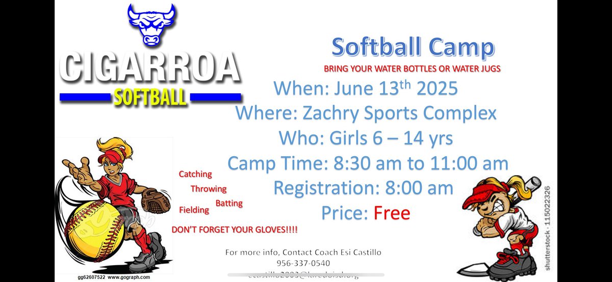 CHSToroSoftball's tweet photo. That time of the year again. From 1st grade all the way up to incoming freshman. Come join us and play some softball and maybe learn a thing or two from your Lady Toros Softball Team and Coaches. https://t.co/dMPrRoPVpP