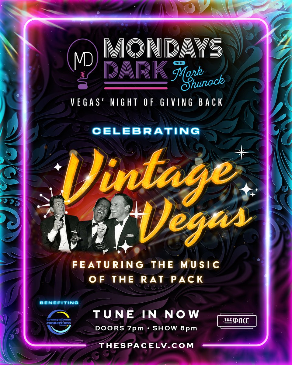 TUNE IN! ✨
Take a trip back into Vintage Vegas TONIGHT! 🎶 Sing along to the music of the Rat Pack to raise $10k for Down Syndrome Connections Nevada here at <a href="/thespacelv/">The Space</a>.

🖤Bid now: MDLV.Givesmart.com
🎥 thespaceLV.com/livestream