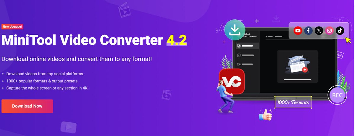 🥳MiniTool Video Converter 4.2 Latest Upgrade!!
✨Support saving videos from Facebook, Instagram, TikTok, and Twitter.
✨Support saving YouTube playlists in WAV format.
✨Added dark theme.
✨Fixed some bugs.
For more info: videoconvert.minitool.com