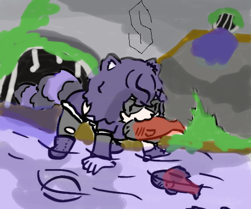 HardcorexHunter's tweet photo. colored a doodle I asked @PaperBag_ch to doodle of @snuffy in a stream catching salmon like a bear #snuffyart https://t.co/BxRjEUbbbu