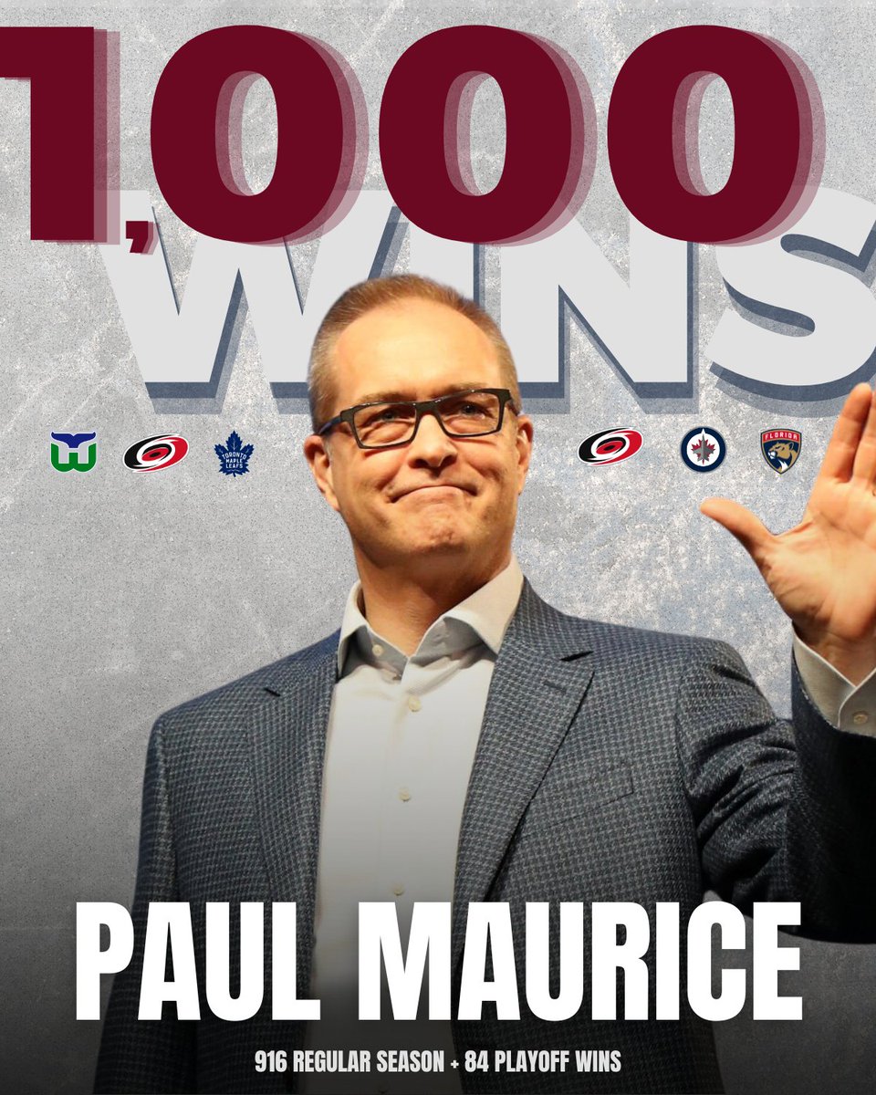 1,000 <a href="/NHL/">NHL</a> wins… and counting! 

Congratulations to Paul Maurice on an incredible coaching milestone.