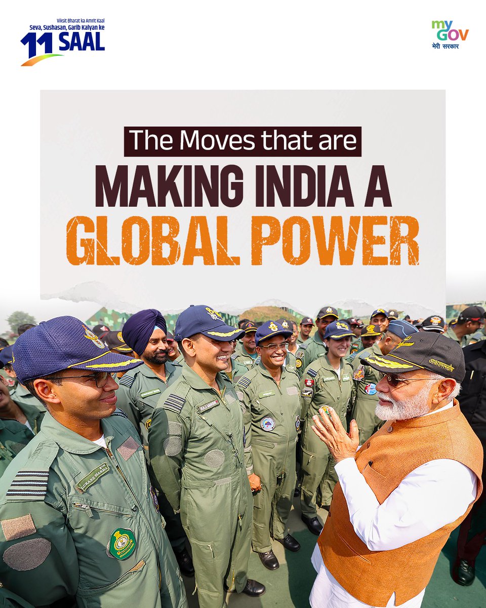 MyGovIndia (@mygovindia) on Twitter photo IndiaтАЩs Rise in 11 Years: Power, Partnerships, and Progress
In just 11 years under PM <a href="/narendramodi/">Narendra Modi</a>тАЩs visionary leadership, India has revolutionized its defence capabilities, deepened strategic global partnerships, and achieved historic milestones in space exploration. Guided by IndiaтАЩs Rise in 11 Years: Power, Partnerships, and Progress
In just 11 years under PM <a href="/narendramodi/">Narendra Modi</a>тАЩs visionary leadership, India has revolutionized its defence capabilities, deepened strategic global partnerships, and achieved historic milestones in space exploration. Guided by