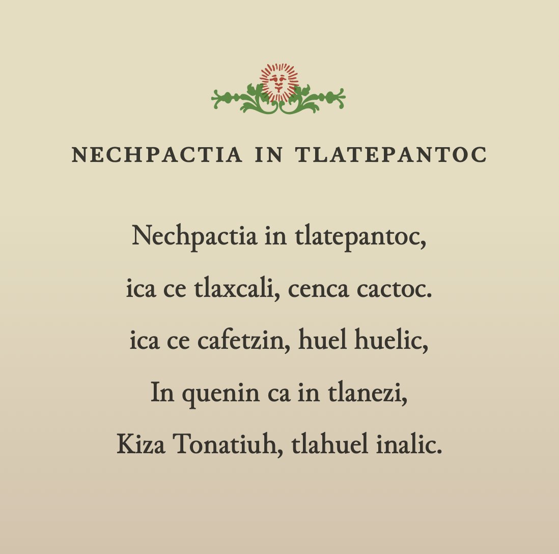 <a href="/Mapach_Sitlalo/">🏳️‍⚧️ Yohualxochitl Cozamalotl la secuela.</a> I was going to normalize the spelling and add vowel lengths, but I don’t know if that’s a rude thing to do or not.