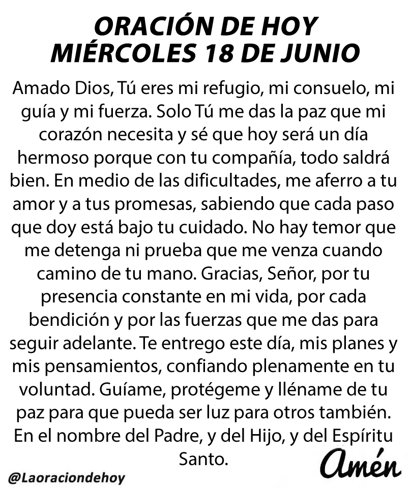 Oración diaria para hoy miércoles 18 de junio de 2025.