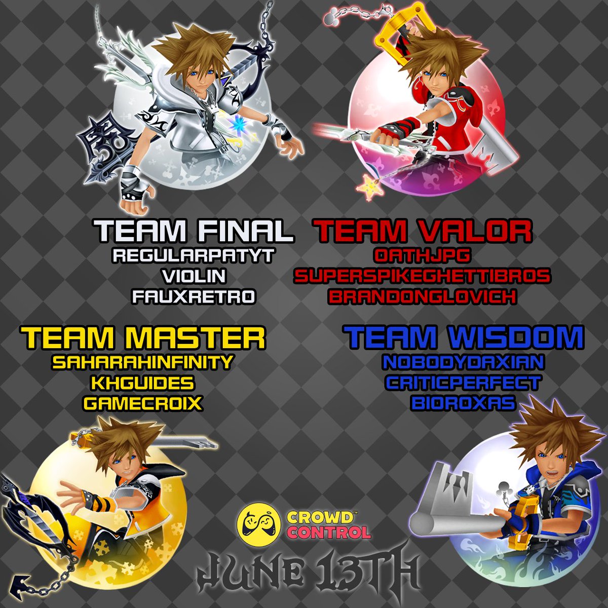 radiantgardenrs's tweet image. 📣We&apos;re excited to announce our participants for the KH2FM Crowd Control Charity Launch Event!!📣

These creators will race to level up while working with their teams and communities to strategize and sabotage the competition through Crowd Control 🔥  

🗓️ June 13th at 5PM ET