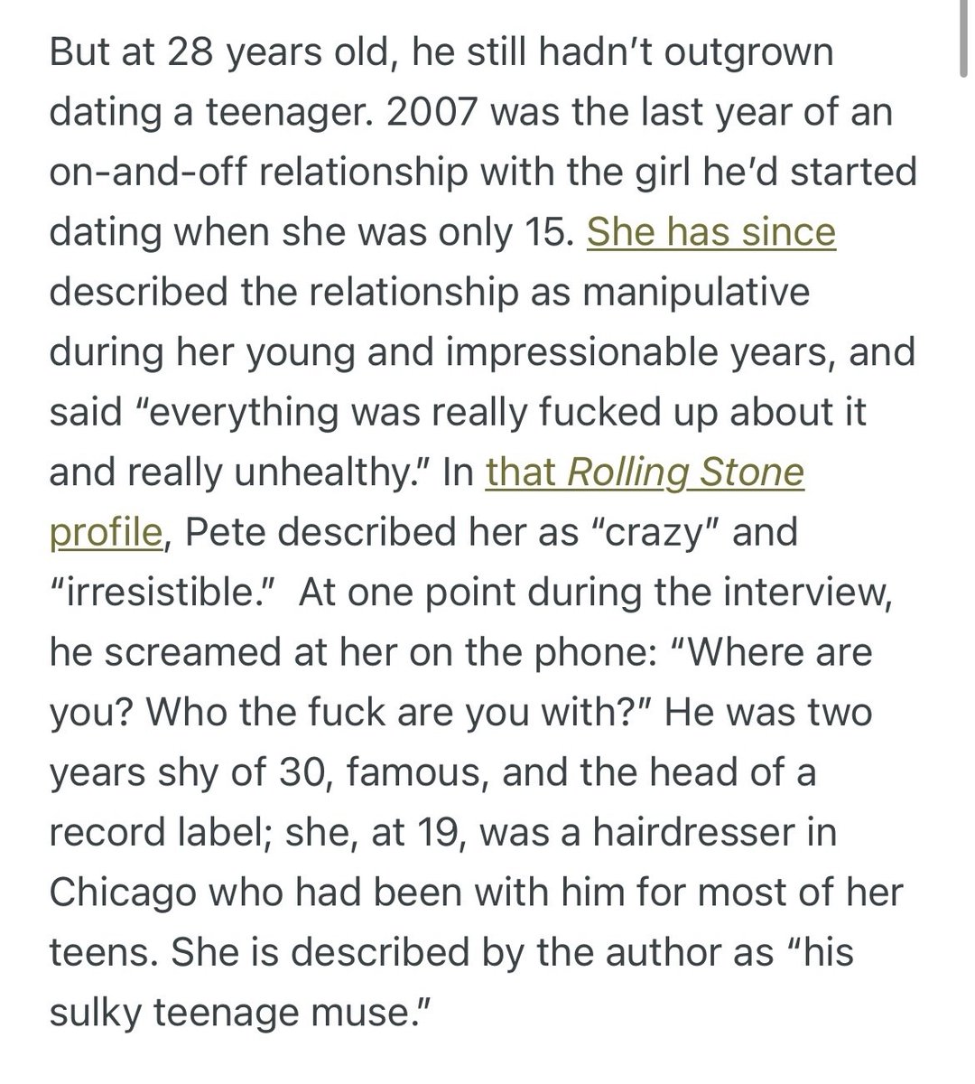 4eminent4's tweet image. Pete Wentz groomed &amp;amp; abused 15-year-old Jeanae White when he was 23. 🧵

This re-done thread will consist of all the proof we have, including Jeanae’s own words (which are the first two screenshots here).