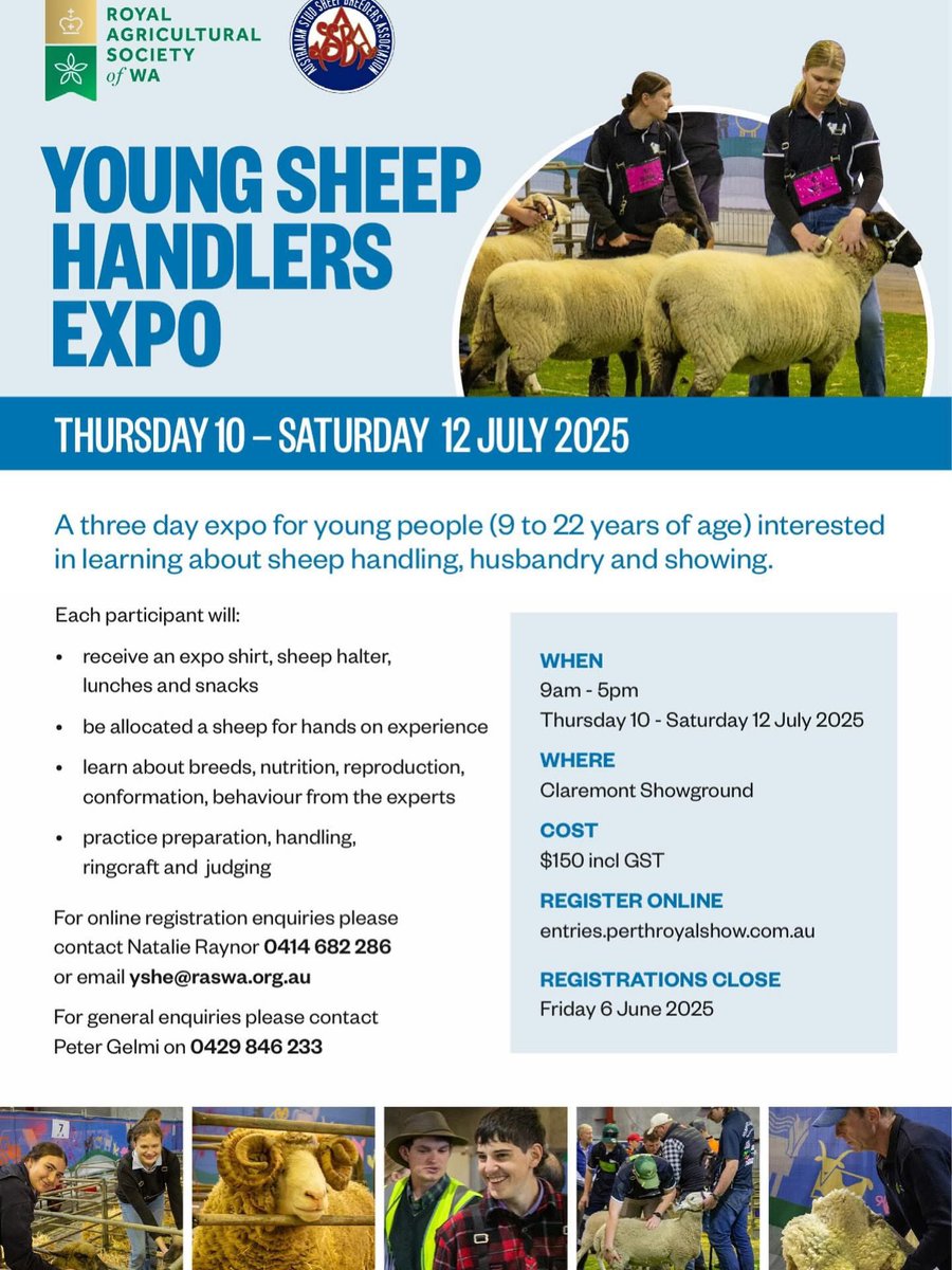 The registration deadline has been extended to Sunday 15th June, offering a fantastic opportunity for those interested in expanding their knowledge of the sheep industry. 🐑

raswa.org.au/education/youn…

#agchatoz #sheep