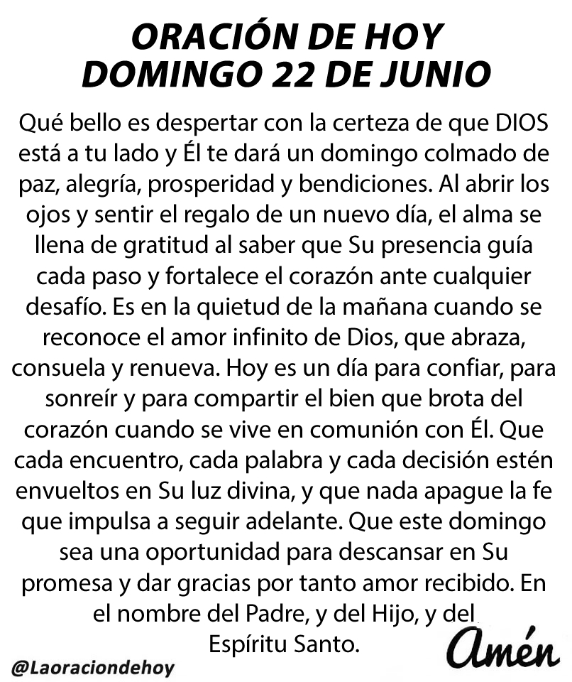 Oración diaria para hoy domingo 22 de junio de 2025.