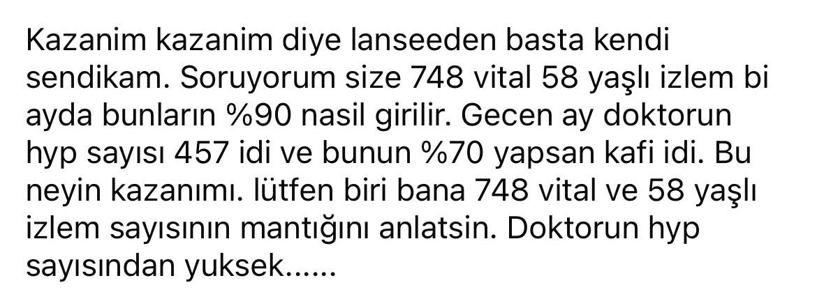 Rasyonel karşılığı olmayan adaletsiz iş yükleriyle, ücret kesintisi tehdidiyle, hedeflenen halkın sağlık hizmeti değil, çalışanın hakkını gaspetmektir.!
<a href="/RTErdogan/">Recep Tayyip Erdoğan</a> 
<a href="/saglikbakanligi/">T.C. Sağlık Bakanlığı</a> 
<a href="/drmemisoglu/">Prof. Dr. Kemal Memişoğlu</a> 
<a href="/suayipbirinci/">Doç. Dr. Şuayıp Birinci</a>