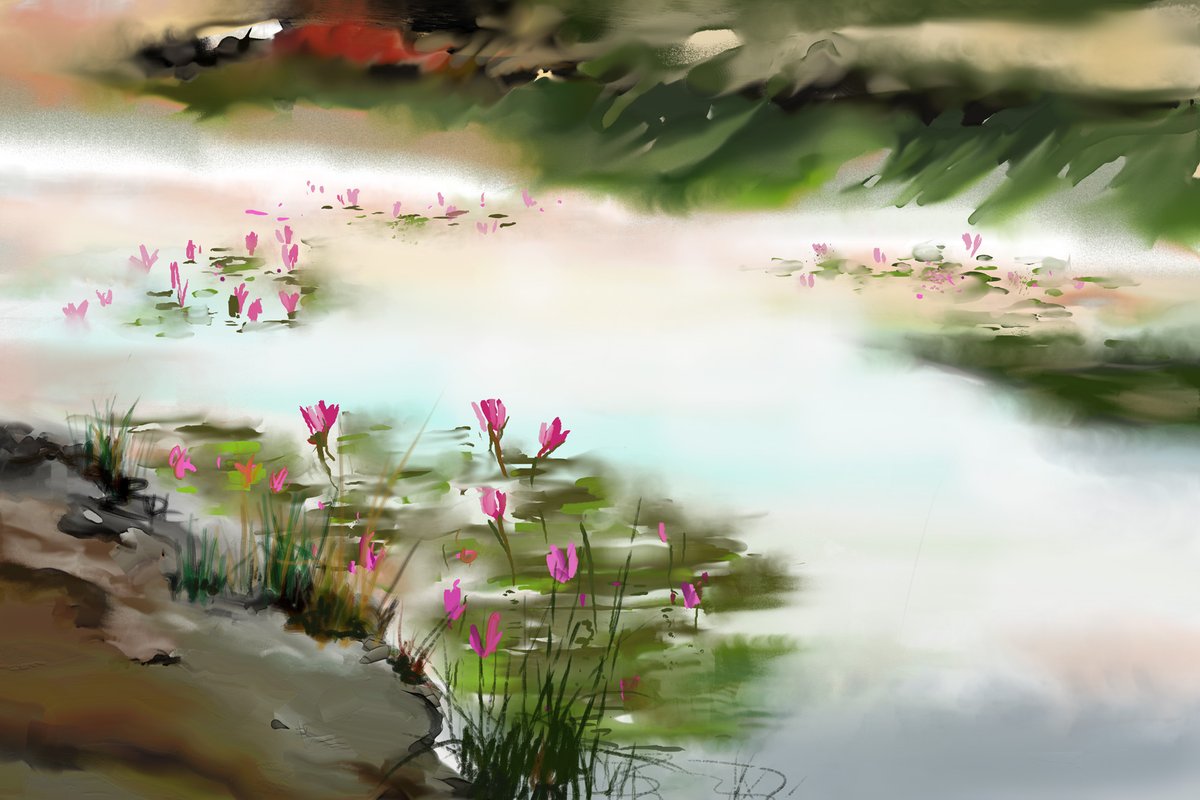 A serene lake blooming with lotus flowers — digitally crafted with precision and passion using a stylus on PC! 
#Art #Artist #Colours #CanvasPainting #PaintingForSale #HandPainting #ContemporaryArt #AbstractPaintings #ModernPaintings #AcrylicPaintings #FigurativePainting