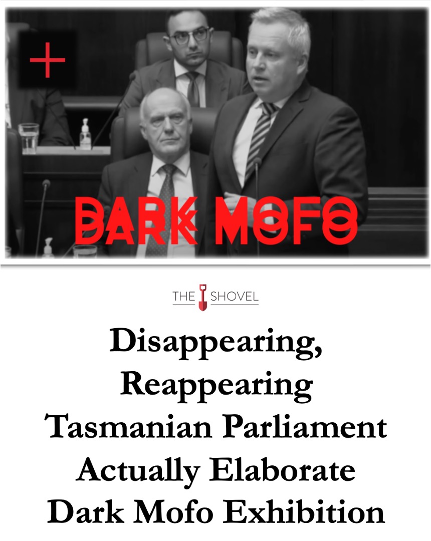 "The piece is described as a commentary on the inefficiency of bureaucracy, the interchangeability of major party policy, and elaborate promises to get votes". 

Full details --> theshovel.com.au/2025/06/10/tas…