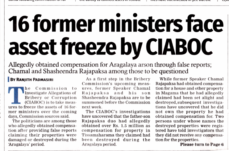 rangaba's tweet photo. The Bribery Commission (CIABOC) has lined up at least 16 more ex-VVIPs for prosecution over unexplained wealth. At this rate, CIABOC DG Ranga Dissanayake will rack up more prosecutions in six months than Runner Sinha managed to let criminals walk free in his first year. Bravo https://t.co/wsXIl7VfaJ