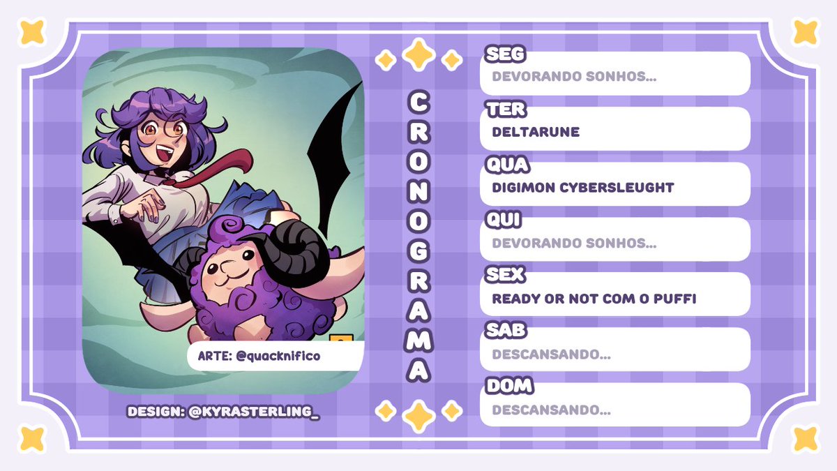 Nib Nebula ☁️🌙 | Toxicorp (@nibnebula) on Twitter photo 「 ✦ Cronograma✦ 」
Vamos surfar no hype de deltarune (só o básico), pegar mais digimon e mata bandido co kabritu essa semana
Arte: <a href="/quacknifico/">✨Quack✨️ COMM ABERTAS (09/10)</a> 「 ✦ Cronograma✦ 」
Vamos surfar no hype de deltarune (só o básico), pegar mais digimon e mata bandido co kabritu essa semana
Arte: <a href="/quacknifico/">✨Quack✨️ COMM ABERTAS (09/10)</a>