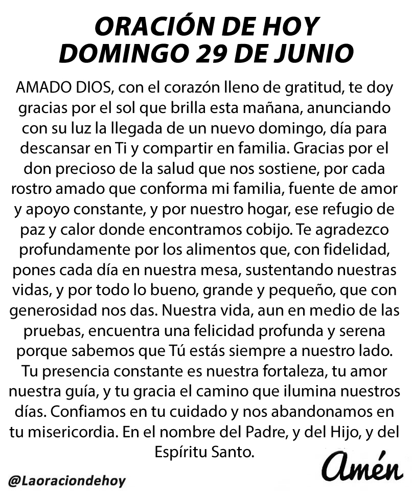 laoraciondehoy's tweet photo. Oración diaria para hoy domingo 29 de junio de 2025. https://t.co/D3tlrqLGue