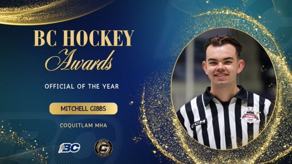 Congrats to Mitchell Gibbs from Coquitlam MHA who has been named the BC Hockey Official of the Year! 
<a href="/CoquitlamMHA/">Coquitlam Minor Hockey</a> 
📸 <a href="/BCHockey_Source/">BC Hockey</a>