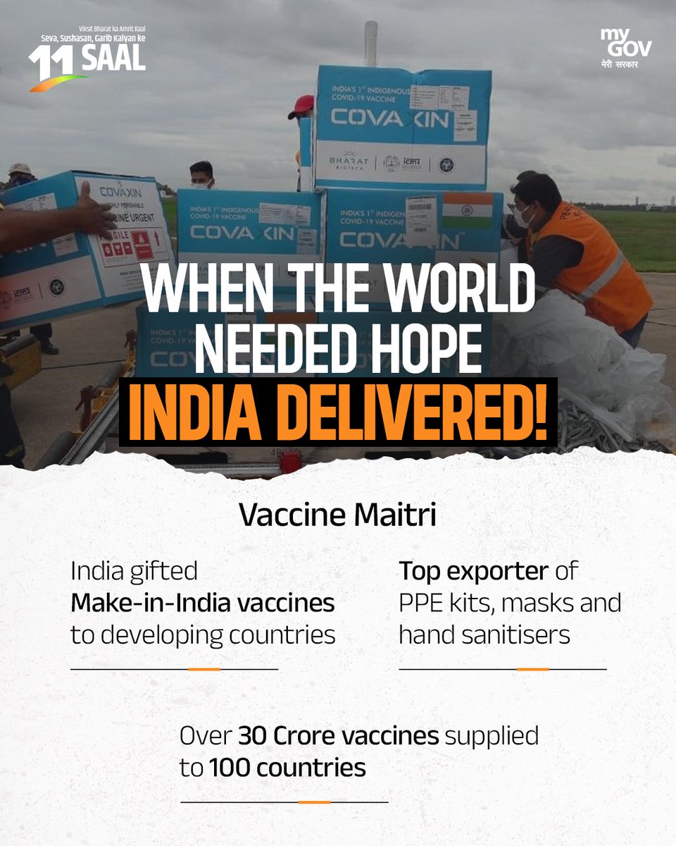 EastCoastRail's tweet image. जब दुनिया को सबसे ज़्यादा ज़रूरत थी, भारत ने उम्मीद की डोर थामी!
100+ देशों को भेजी 30 करोड़ से ज़्यादा डोज़

संघर्ष की घड़ी में, भारत बना दुनिया का भरोसा।

@RailMinIndia 
#11YearsOfRakshaShakti #VaccineMaitri #MyGovIndia
