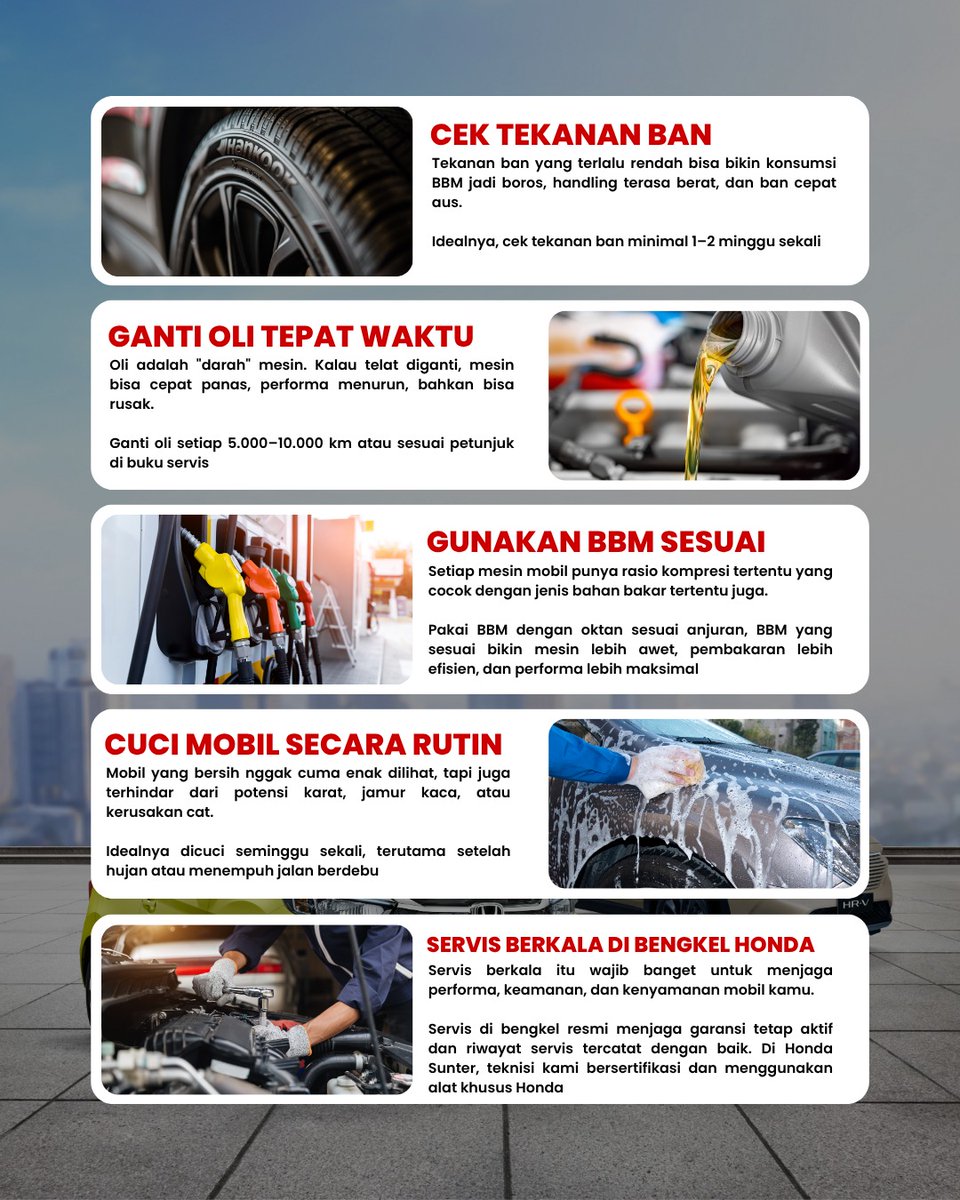 HondaSunter's tweet photo. Baru beli mobil Honda?
Tenang, biar tetap awet dan nyaman, kamu cukup ikuti 5 tips perawatan simpel ini! 👇 https://t.co/24a5ee2g6T
