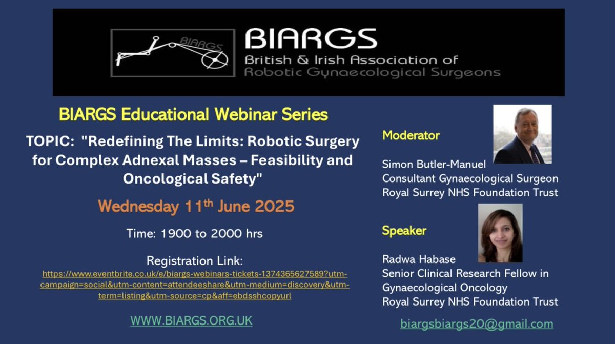 Join us tomorrow in our  discussion on patient selection and the role of robotic surgery in managing complex adnexal lesions — with insights from the MIRRORS-FROZEN (Pilot) feasibility trial.