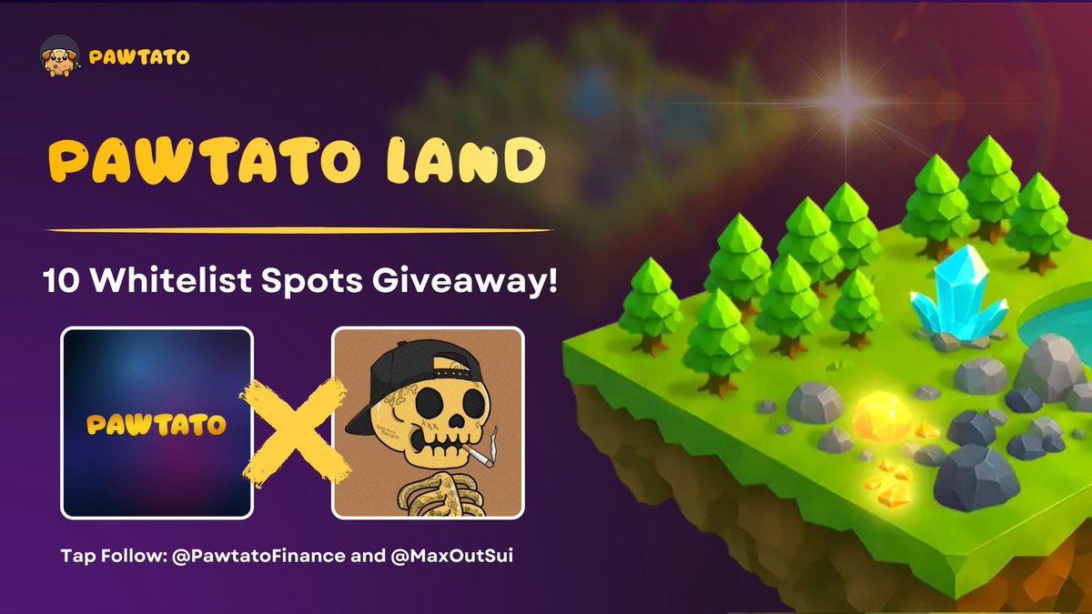 MaxOut.Sui (@maxoutsui) on Twitter photo GIVEAWAY ALERT π¨π§
We're giving away 10 Whitelist spots to join the Pawtato Landsπ₯
How to enter:
1οΈβ£ Follow <a href="/MaxOutSui/">MaxOut.Suiπ¦</a> and <a href="/PawtatoFinance/">Pawtato Finance | Sui</a>
2οΈβ£ Like & RT this post π
3οΈβ£ Tag 2 friends
π Prize: 10x WL Rewards
β³ Ends: 72 Hour β°
<a href="/GiveRep/">GiveRep</a> GIVEAWAY ALERT π¨π§
We're giving away 10 Whitelist spots to join the Pawtato Landsπ₯
How to enter:
1οΈβ£ Follow <a href="/MaxOutSui/">MaxOut.Suiπ¦</a> and <a href="/PawtatoFinance/">Pawtato Finance | Sui</a>
2οΈβ£ Like & RT this post π
3οΈβ£ Tag 2 friends
π Prize: 10x WL Rewards
β³ Ends: 72 Hour β°
<a href="/GiveRep/">GiveRep</a>