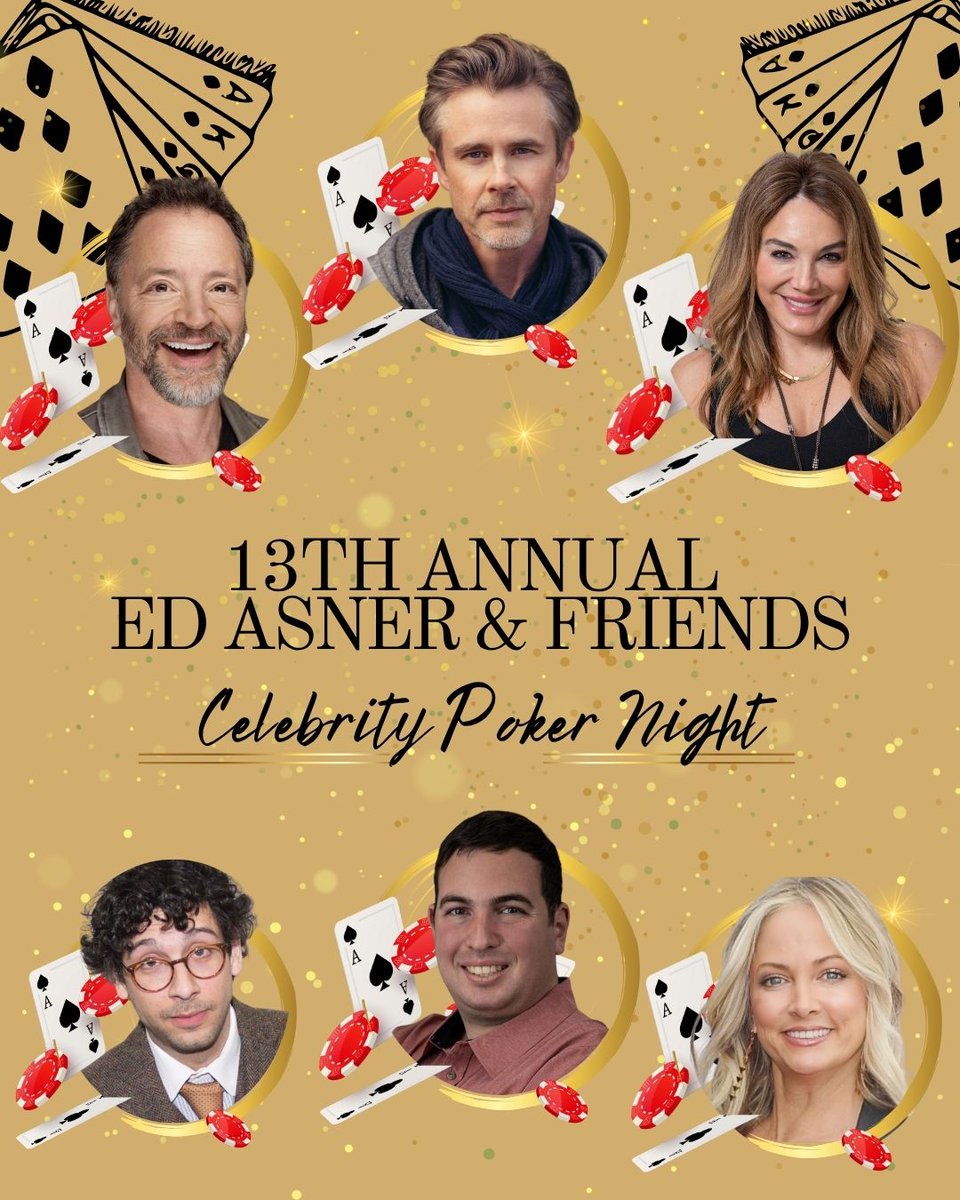 EdAsnerCenter's tweet image. ⏳ Just 5 days to go until the 13th Annual Ed Asner & Friends Celebrity Poker Night!
♠️ Limited tickets left — grab yours before they’re gone.
🎟️ pokerfored.com
🗓 June 14 | 📍 Radford Studio Center | ⏰ 5 PM