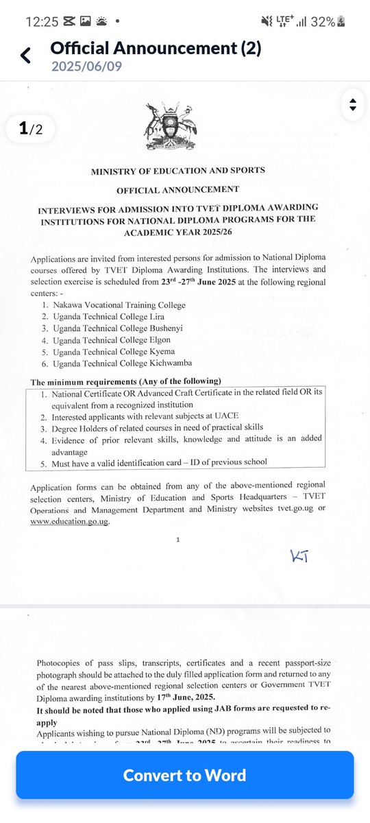 Good morning great people, 

The application window to join diploma #TVET courses closes in a few days.

Let's rally our communities to apply   and kickstart their #career journeys. 
#GoldenPosts 
<a href="/Educ_SportsUg/">Ministry of Education and Sports - Uganda</a>
<a href="/UVTABOfficial/">Uganda Vocational and Technical Assessment Board</a> @Kirstenvera2020