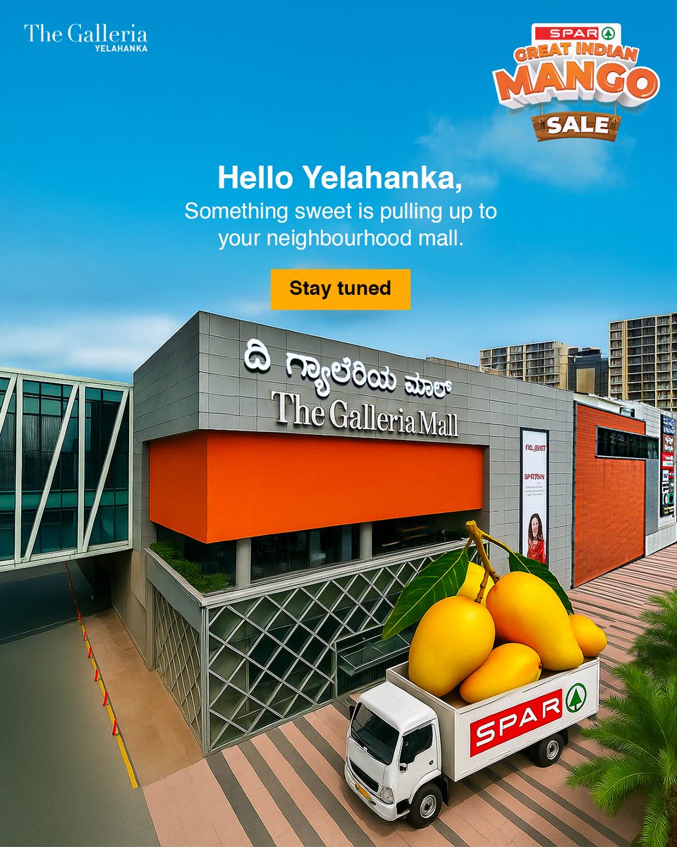 SparIndiaHyper's tweet image. Big wheels, bigger sweetness, and the biggest mango celebration yet!
Yelahanka, gear up for a juicy surprise at The Galleria Mall. 😍

#MadOverMangoes #GreatIndianMangoSale #MangoMela #TheGalleriaMall #Yelahanka #RawMango #RipeMango #PickledMango #MangoLovers #SPAR #SPARIndia