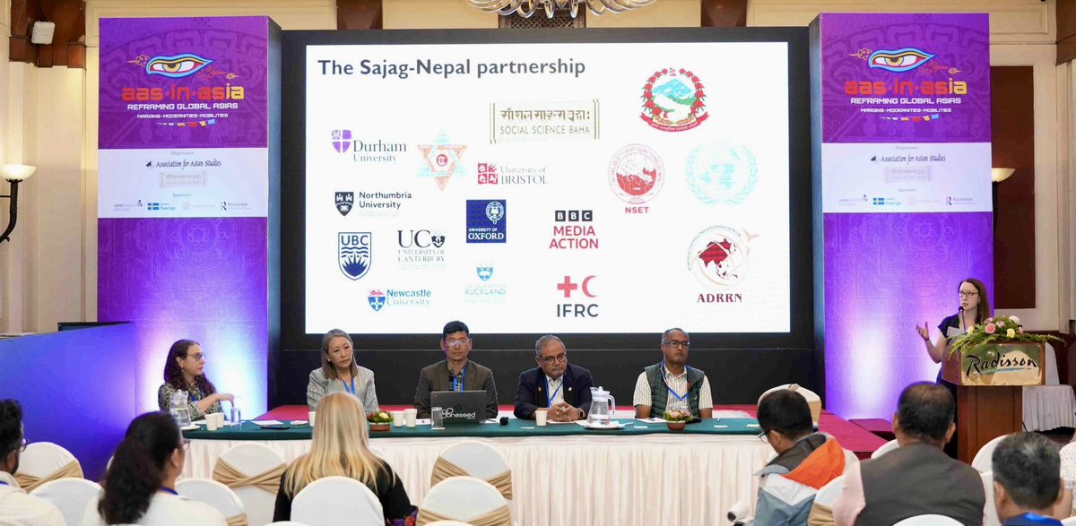 A unique global partnership: 16 orgs across 4 continents.  Honored to share insights at #AASinAsia on the challenges &amp; opportunities of #transdisciplinaryresearch—exploring how diverse knowledge can address social, political &amp; climate vulnerabilities. <a href="/SajagNepal/">Sajag-Nepal</a> <a href="/bbcmediaaction/">BBC Media Action</a>