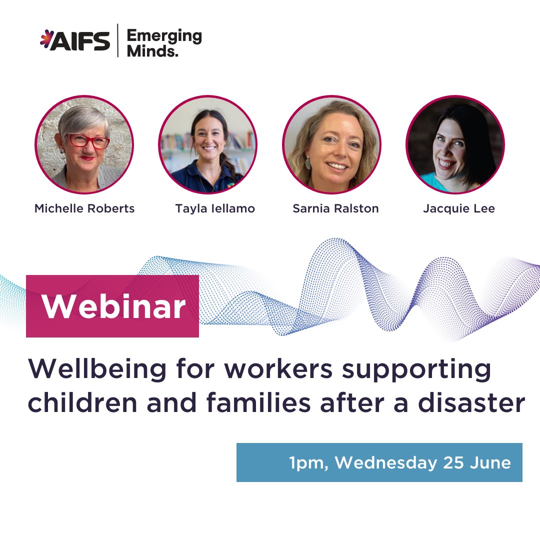 AIFS (@aifs_gov_au) on Twitter photo Our upcoming #webinar with <a href="/EmergingMindsAU/">Emerging Minds AU</a> will explore practical strategies for supporting #practitioners who work with families during and after #disasters and severe weather events. Join us on 25 June, 1pm AEST. Register now: aifs.gov.au/wellbeing-supp…
#AIFSWebinars Our upcoming #webinar with <a href="/EmergingMindsAU/">Emerging Minds AU</a> will explore practical strategies for supporting #practitioners who work with families during and after #disasters and severe weather events. Join us on 25 June, 1pm AEST. Register now: aifs.gov.au/wellbeing-supp…
#AIFSWebinars
