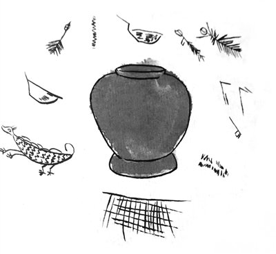 The Liangzhu culture was from the Neolithic Age, and at that time, a city-state had already been formed. The symbols on this pottery jar recorded how to capture a tiger and cook it.