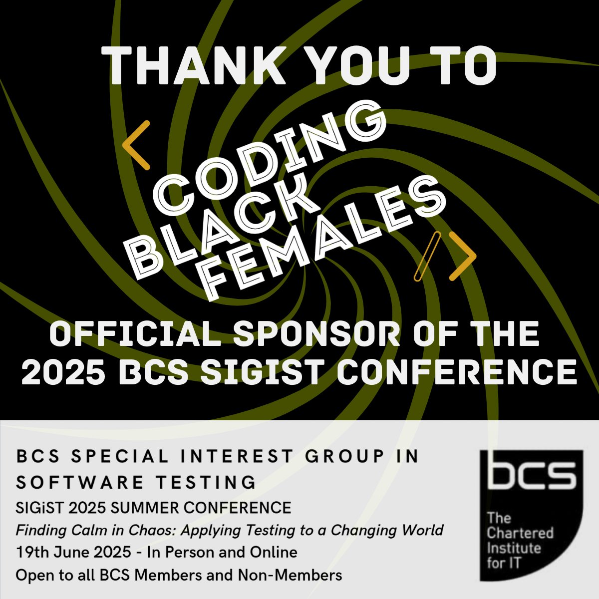A huge thank you to our sponsor, CODING BLACK FEMALES, for supporting #SIGiST25!

We’re grateful for your commitment to the software testing community – and we can’t wait to share an incredible day with you on 19 June.
