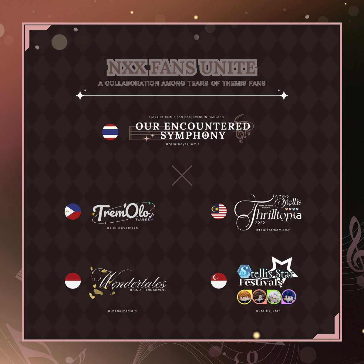 My Heart Belongs To You ⚖️ (@heartbelongsth) on Twitter photo ⚖️ NXX Fans Unite ⚖️
—• SEA collaboration •—
กิจกรรมคอลแลบระหว่างแฟน ๆ Tears of Themis
🇹🇭 <a href="/AttorneysTHemis/">Our Encountered Symphony 🎼</a>
🇵🇭 <a href="/stelliseventsph/">✨</a>
🇲🇾 <a href="/tearsofthemismy/">Tears of Themis Malaysia</a>
🇮🇩 <a href="/Themisversary/">Themisversary|4th Anniversary 2025</a>
🇸🇬 <a href="/Stellis_Star/">Stellis Star Collective</a>
ติดตามรายละเอียดเพิ่มเติม เร็ว ๆ นี้ !
#TearsOfThemis
#TearsOfThemisTH #4thToTxSEAnniversary ⚖️ NXX Fans Unite ⚖️
—• SEA collaboration •—
กิจกรรมคอลแลบระหว่างแฟน ๆ Tears of Themis
🇹🇭 <a href="/AttorneysTHemis/">Our Encountered Symphony 🎼</a>
🇵🇭 <a href="/stelliseventsph/">✨</a>
🇲🇾 <a href="/tearsofthemismy/">Tears of Themis Malaysia</a>
🇮🇩 <a href="/Themisversary/">Themisversary|4th Anniversary 2025</a>
🇸🇬 <a href="/Stellis_Star/">Stellis Star Collective</a>
ติดตามรายละเอียดเพิ่มเติม เร็ว ๆ นี้ !
#TearsOfThemis
#TearsOfThemisTH #4thToTxSEAnniversary